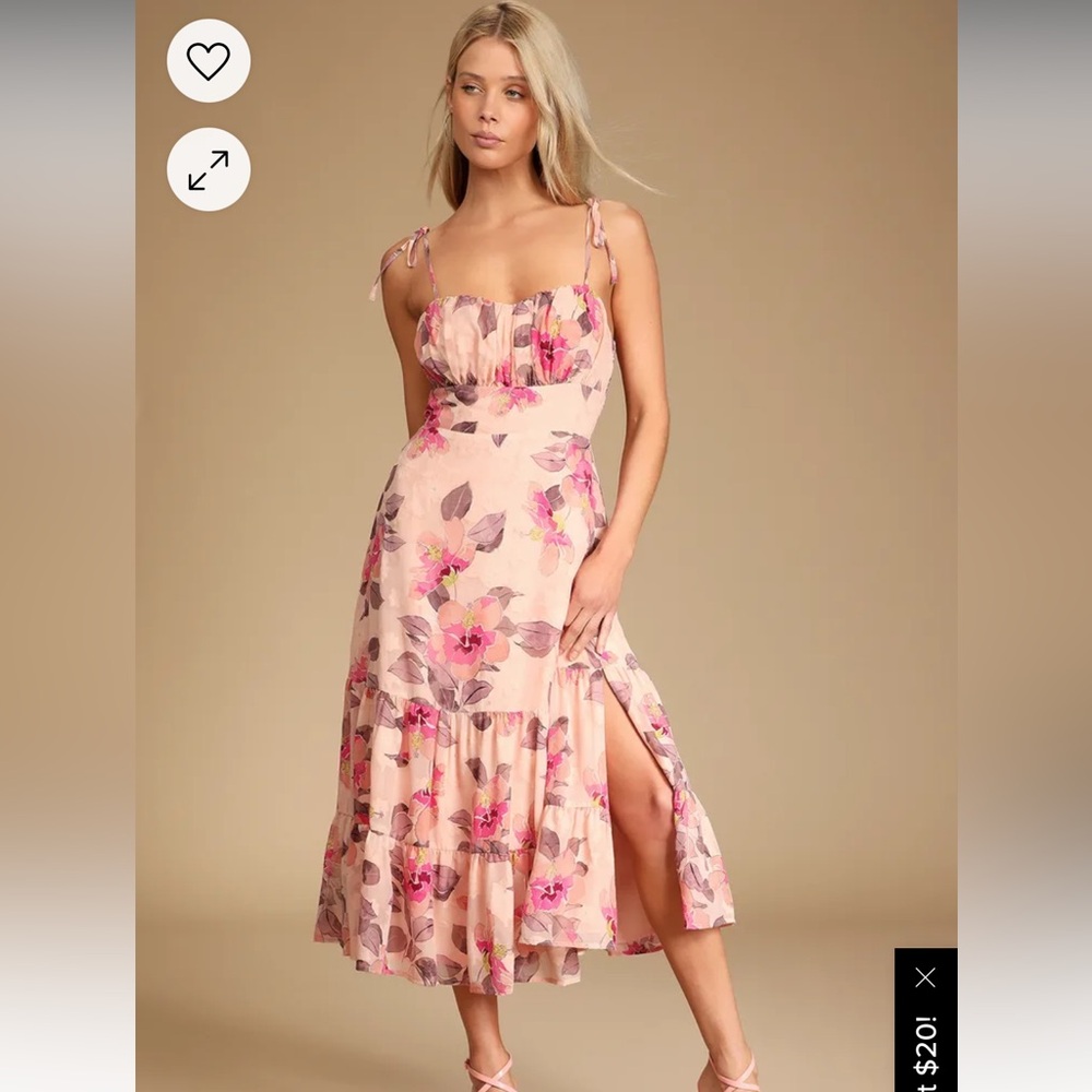 NWT lulus pink floral midi tie straps